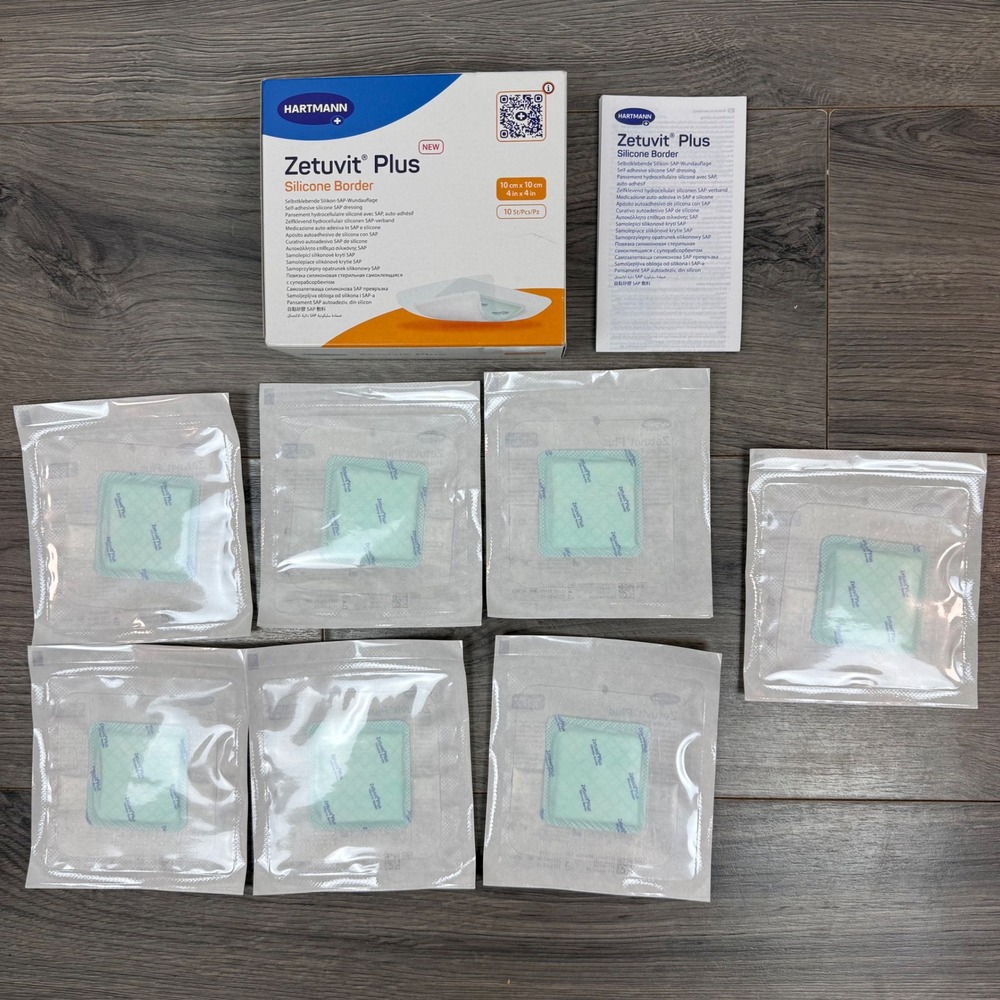 Hartmann Zetuvit Plus Silicone Border Dressings 10x10cm (4x4in) Lot of 7